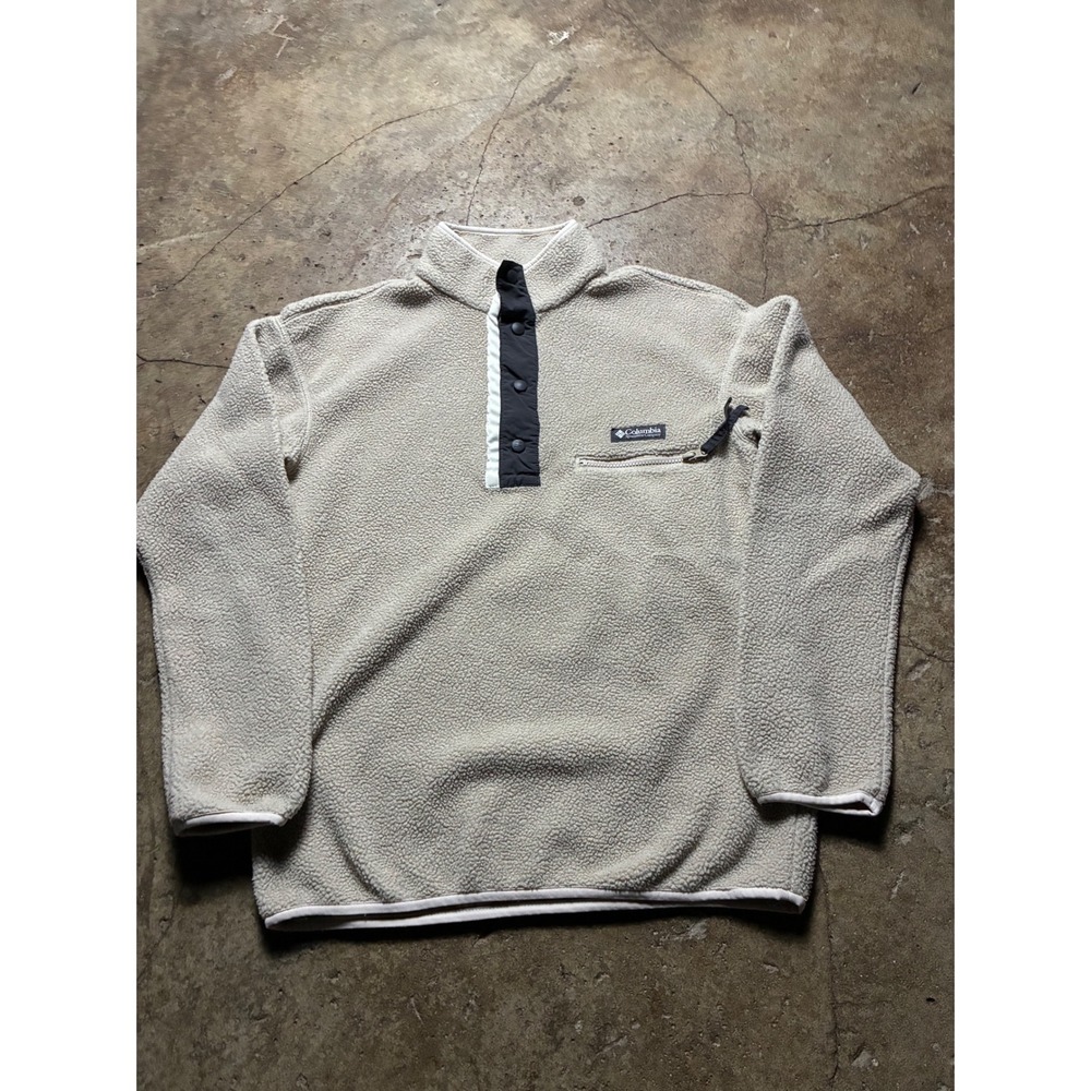 Columbia Mens Fleece Pullover Snap Neck Sherpa Oatmeal Beige Small S/P - Picture 3 of 6